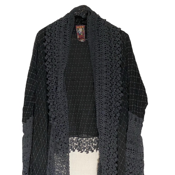 JOHNNY WAS Antoinette Crochet Jacket Blue Waterfall Cardigan Eyelet Boho S EUC - Picture 8 of 14